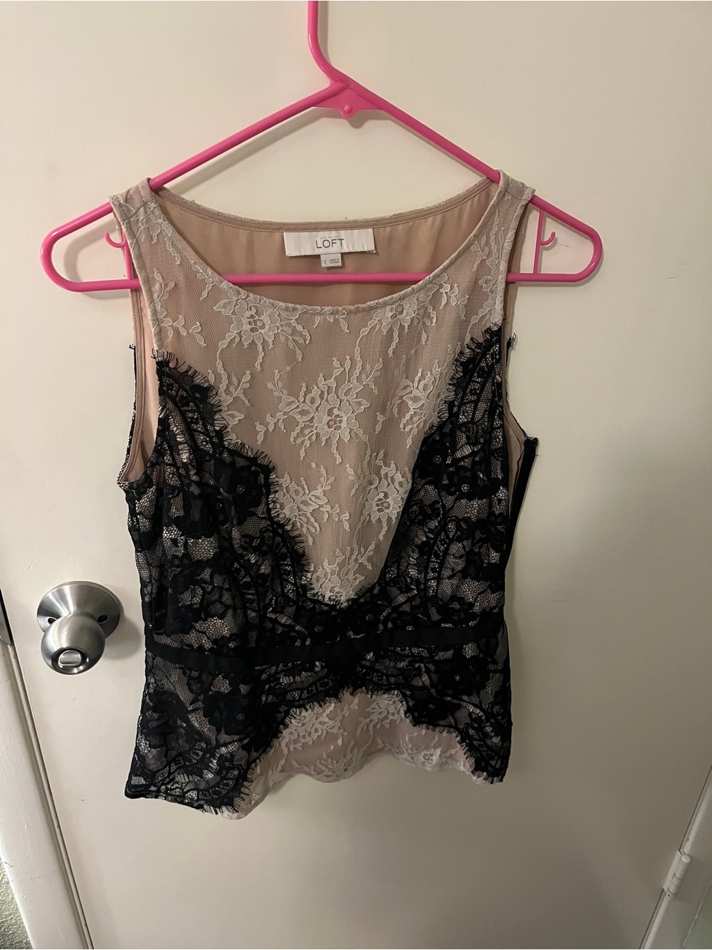 LOFT Nude and Black Lace Overlay Sleeveless Top